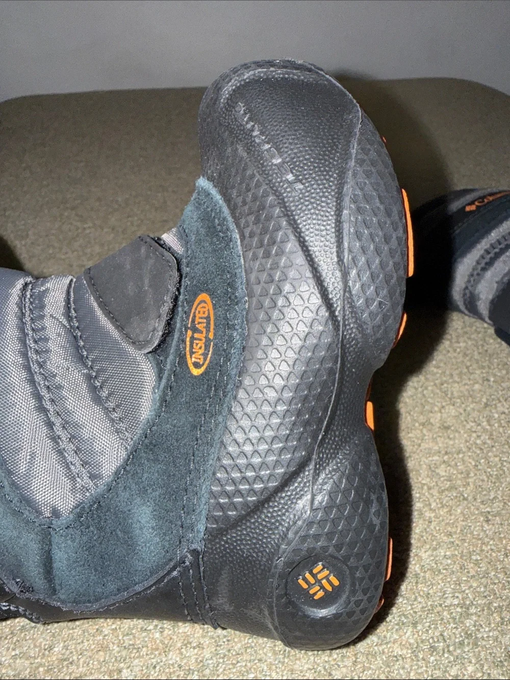 Columbia Techlite Boots Winter Snow Day Black Orange Leather Rubber size 6